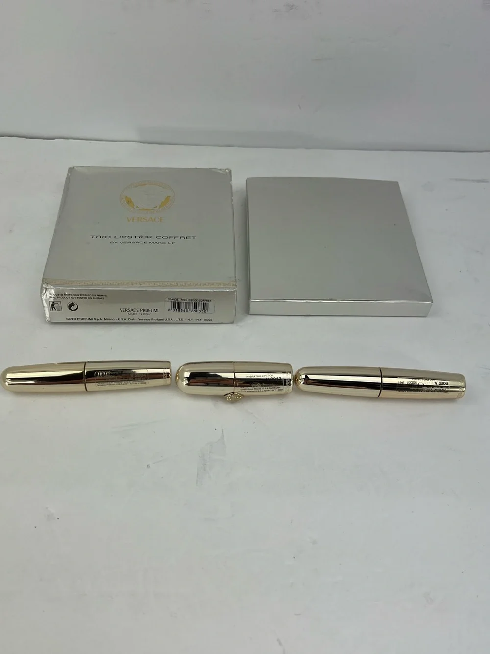 VERSACE TRÍO VINTAGE LIPSTICKS COFFRET SET WITH MEDUSA LOGO, IN GOLD COLOR